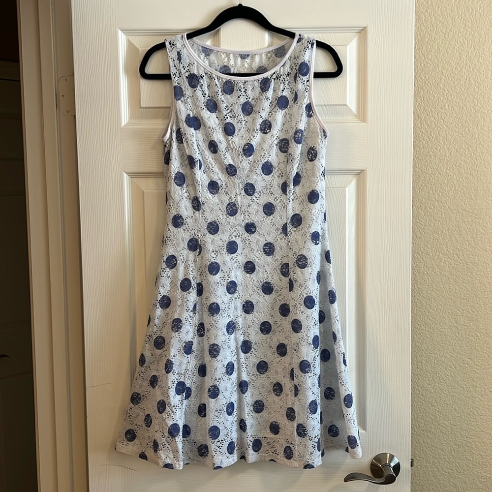 Blue polka dot sheath dress